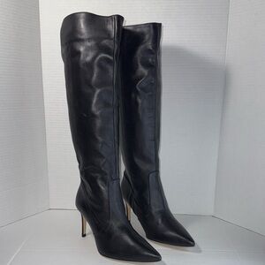 L'Agence Womens Lena Black Leather Tall Boots Stiletto